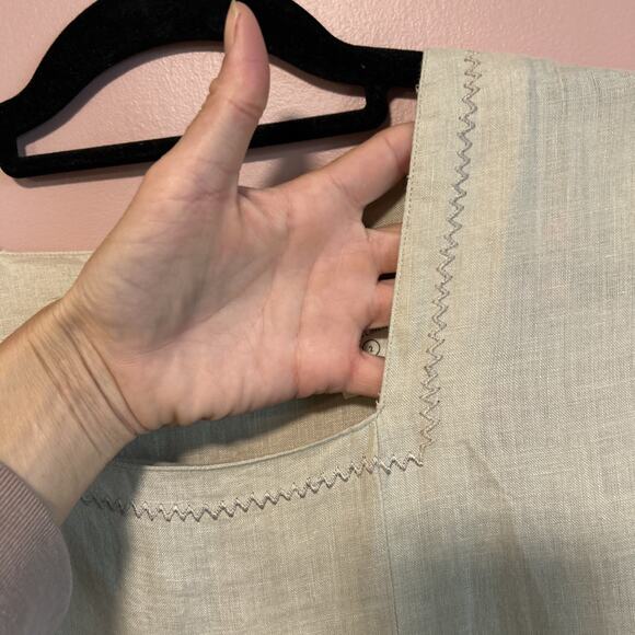 Go Linen Natural Shirt Size 2 Organic European Womens Blouse Top M Embroidered - Picture 3 of 5